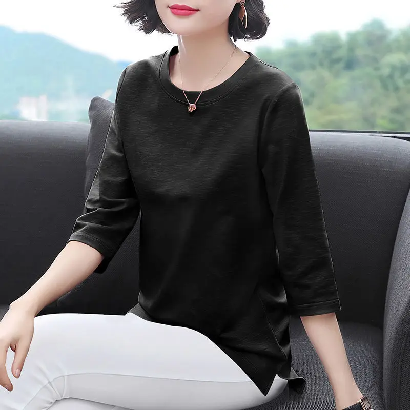 2021 new high quality solid women's casual T-shirt