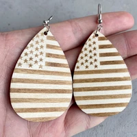 western women jewelry new american flag wooden disc dangle drop earrings stars and stripes print teadrop wood earring