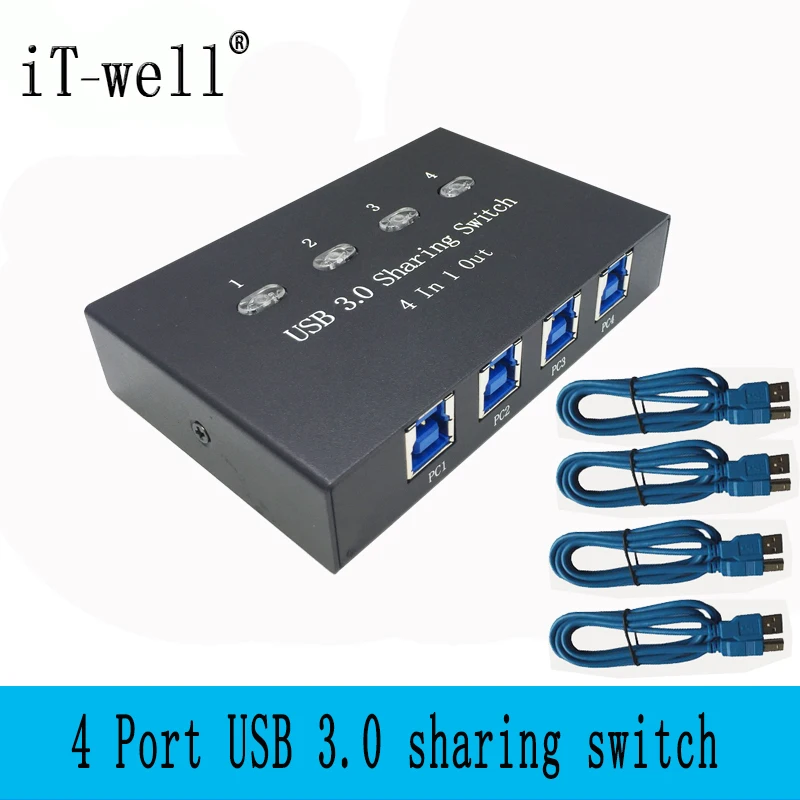 Коммутатор iT well USB3.0 переключатель 4 компьютера совместное использование 1 USB 3 0