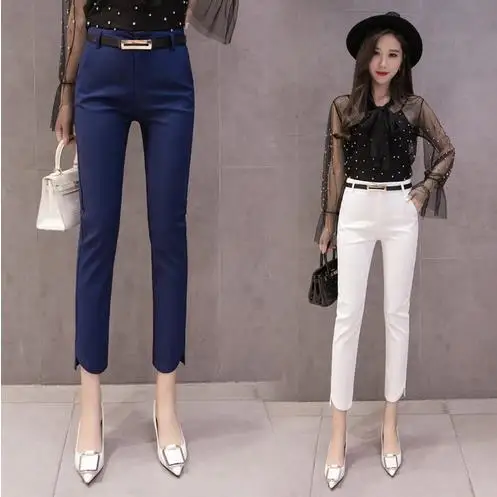 Черные белые синие женские повседневные брюки 2020 новые осенние карандаш девять