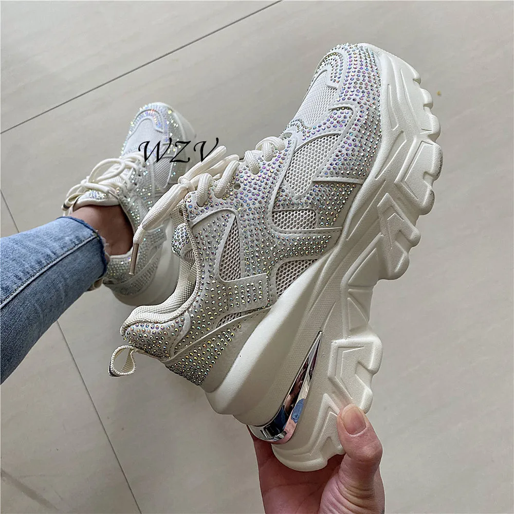 

Women's Vulcanized Shoes Lace Up Ladies Platform 8cm Increasing Casual Comfort Shoes Women Chunky Sneakers Female Footwear