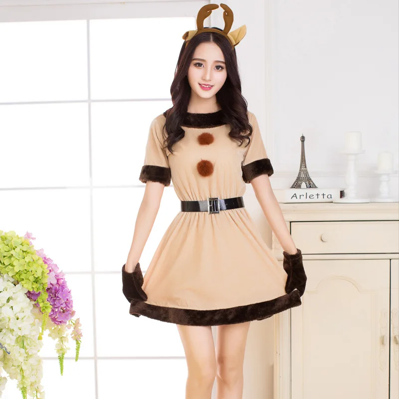 Для девочек-подростков Санта Клауса с принтом Олень костюмы для костюмированной