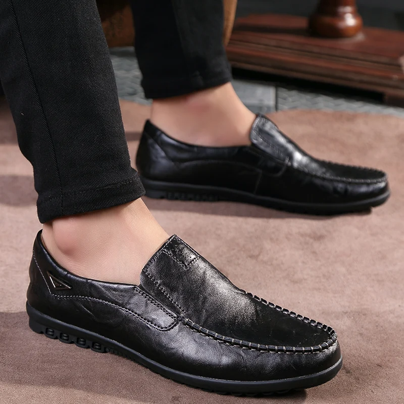 

Genuine Leather Men Casual Shoes Luxury Brand 2021 Mens Loafers Moccasins Breathable Slip on Black Driving Shoes Plus Size 37-47