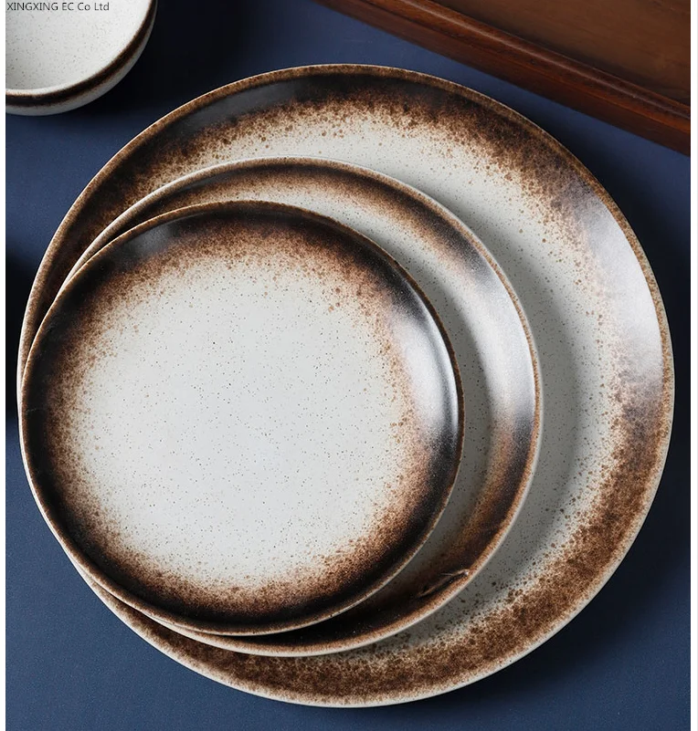 

Домашняя посуда в японском стиле, тарелки, банки, миски для супа, ретро керамические тарелки для стейков, наборы коммерческой столовой посуд...