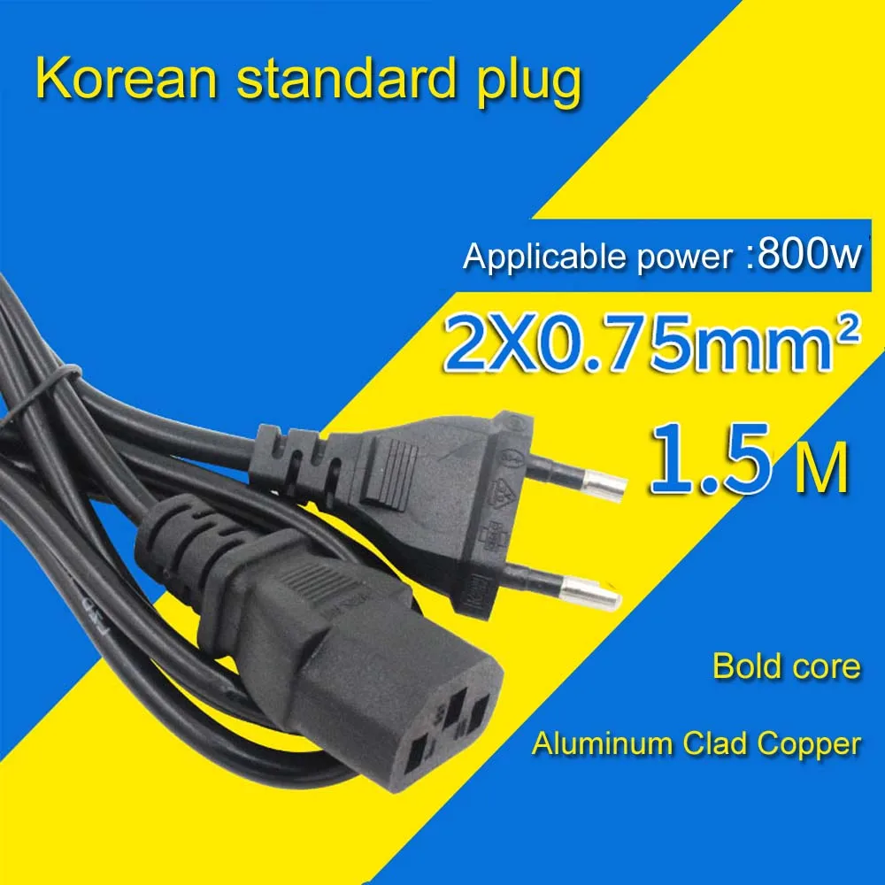 

Медный Плакированный Алюминий 1,5 метра 2X0.75 квадратный корейский силовой кабель с двумя разъемами переменного тока