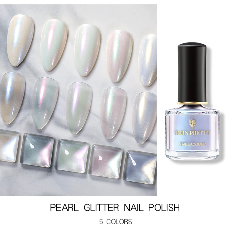 

BORN PRETTY 6ml Pearl Nail Polish Glitter Holographic Nail Polish Top Coat Nail Art Varnish Manicure Long-Lasting DIY Deisgn