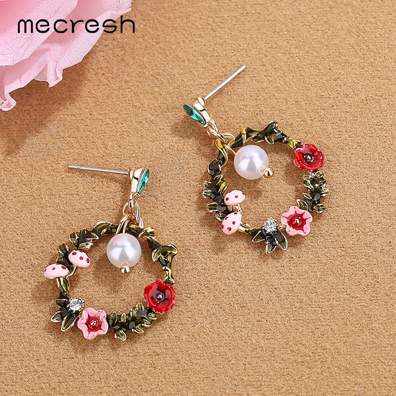 Женские серьги капельки Mecresh романтические с зелеными ветками для девушек милые