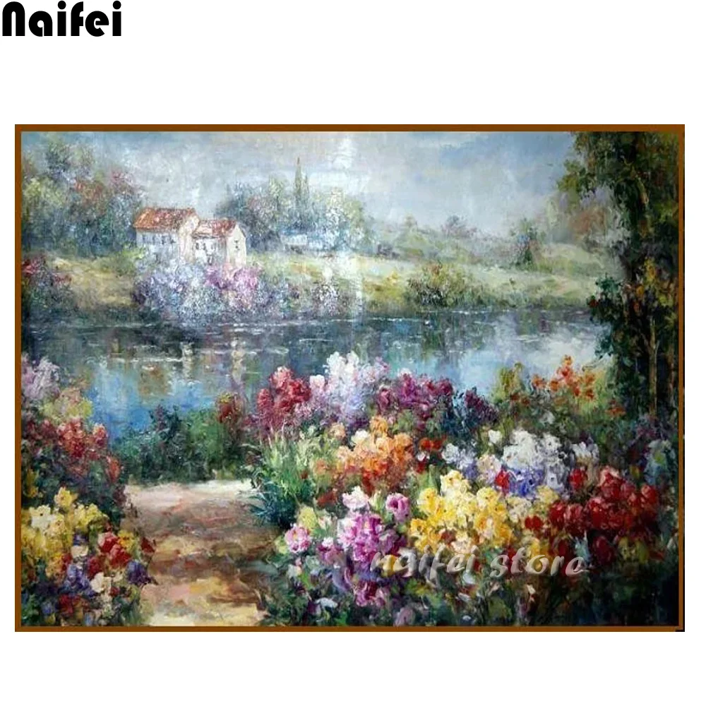 5d алмазная живопись озеро дом полный дрель квадратный цветочный море Сделай Сам