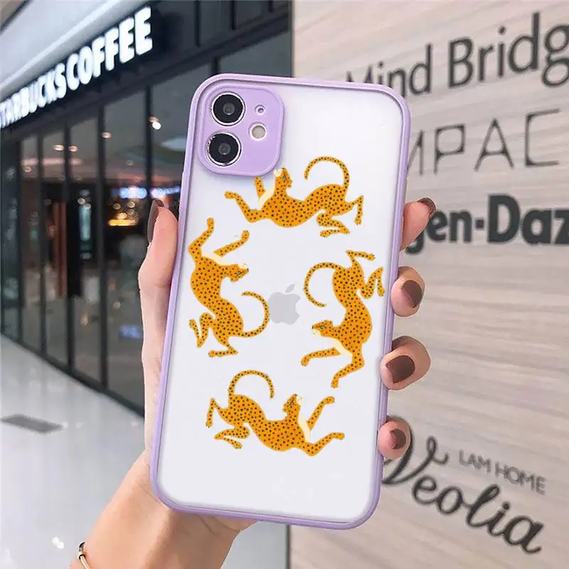 

Cartoon toned animal leopard Phone Case purple matte transparent For iPhone 7 8 x xs xr 11 12 pro plus max mini Clear Funda