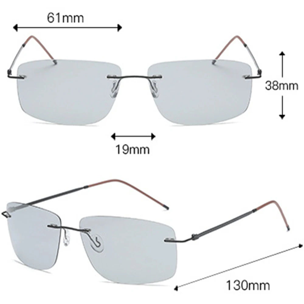 Солнцезащитные очки без оправы для мужчин и женщин стильные фотохромные серые