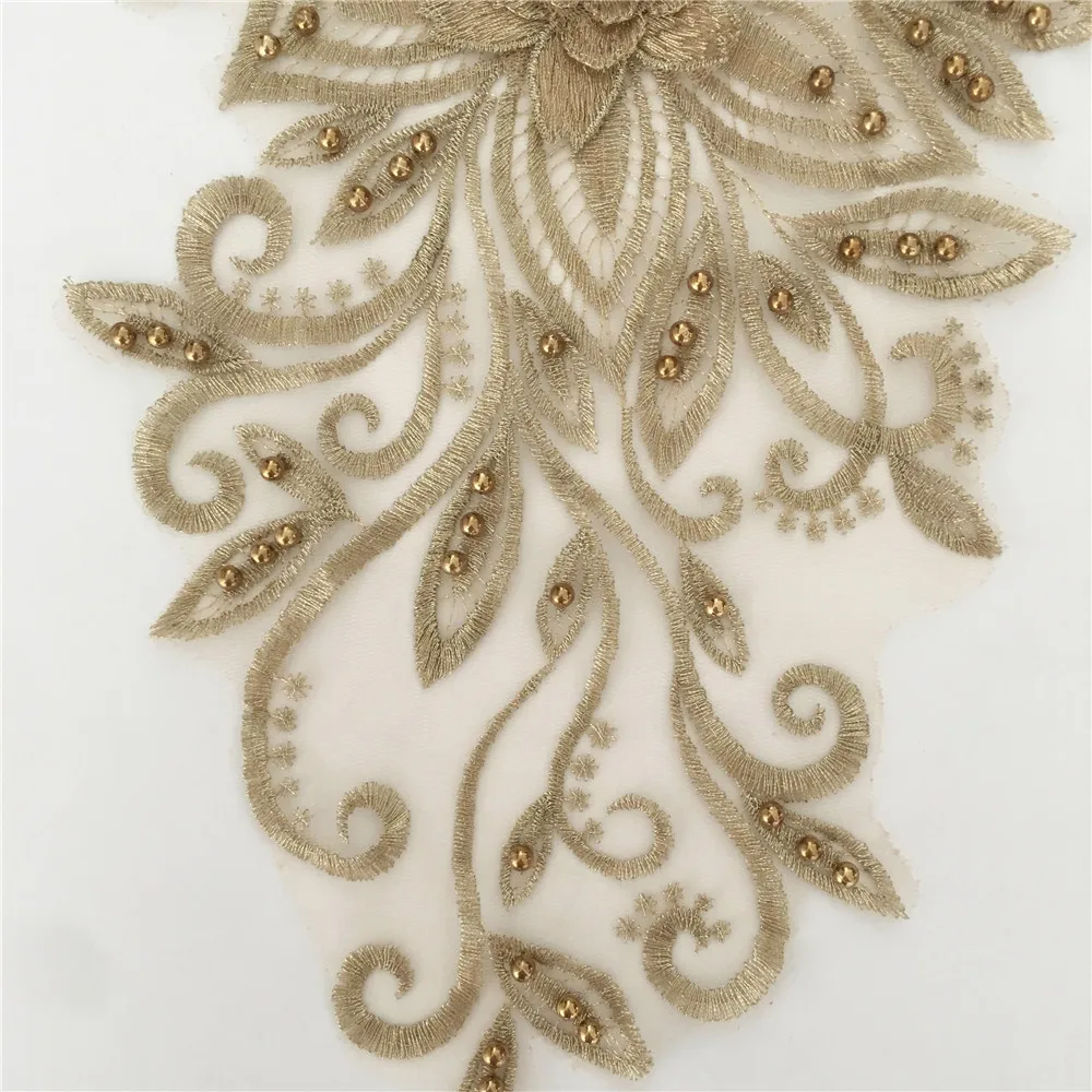 Вышивка золотого цвета 3D цветочное шитье кружевной воротник DIY ABS поделки из