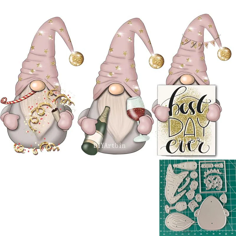 

3Pcs Birthday Gnomes 2021 Metal Cutting Dies Diy Scrapbooking Greeting Card Album Making Bithday Craft Dies