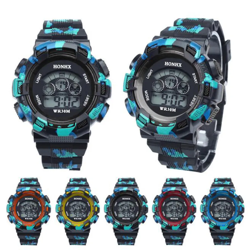 Водонепроницаемые светодиодные цифровые спортивные часы детские для мальчиков