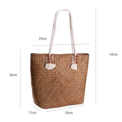 coffee small Винтажные соломенные сумки из ротанга, женские сумки через плечо, плетеная лоза женские сумочки, бамбуковые сумки большой емкости, повседневные летние пляжные сумочки - Цвет: coffee small