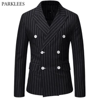 black striped men blazer fashion double breasted mens suit jacket coats casual business tuexdo costume homme casaco masculino