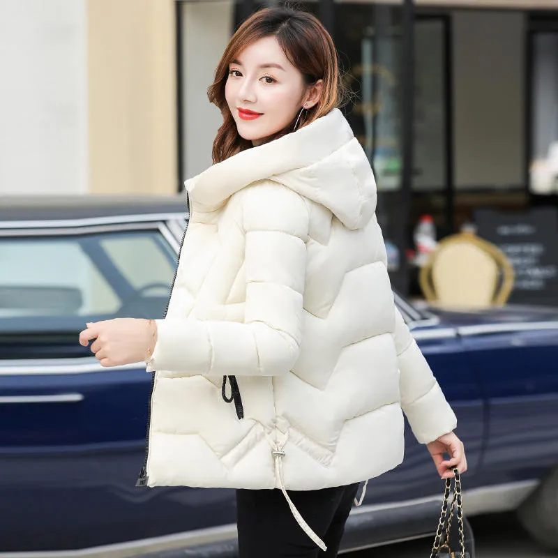 

Autumn Winter Jacket Women Clothing Padded Loose Short Down Cotton Coat Women's Parkas Hooded Solid Warm Thick Overcoats Q4417
