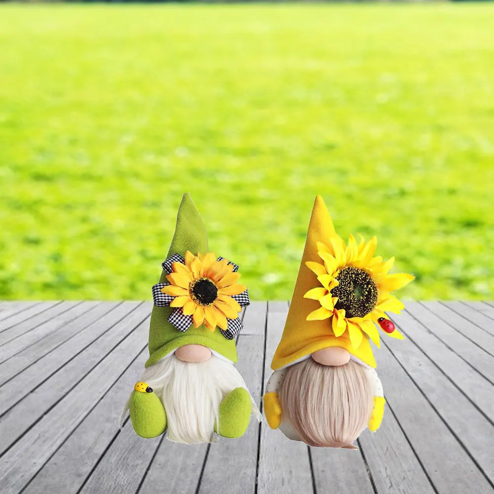 

2PCS Bee Day Gnome Sunflower Faceless Doll Plush Elf Dwarf Doll Ornament Decoration for Home Bedroom Desktop Spring Yellow Green