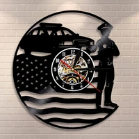 usa policeman wall clock police station wall decor vinyl record wall clock usa cop retro wall art police officer retirement gift