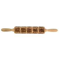 animal pattern rolling childrens cookies rolling pin wooden portable pastries roller stick cake kitchen baking approving