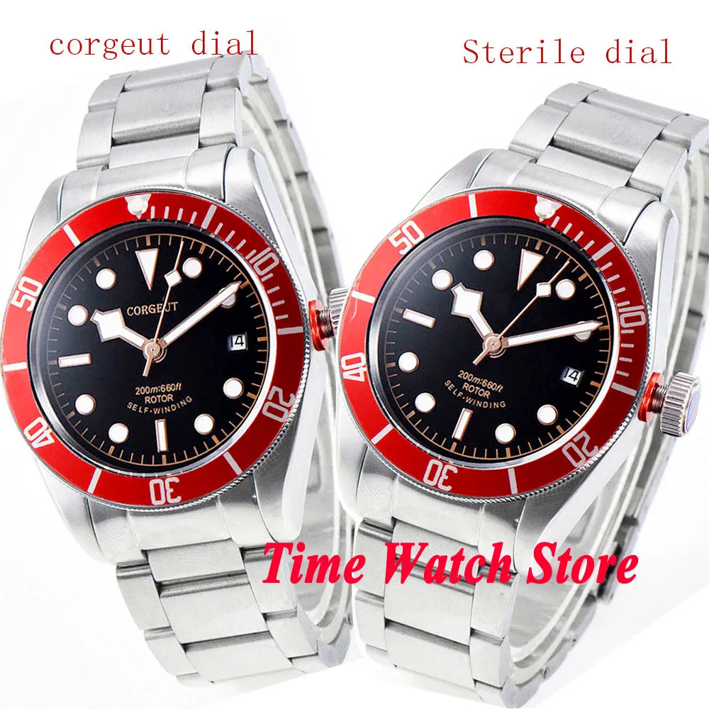 Мужские автоматические наручные часы с сапфировым стеклом и черным циферблатом