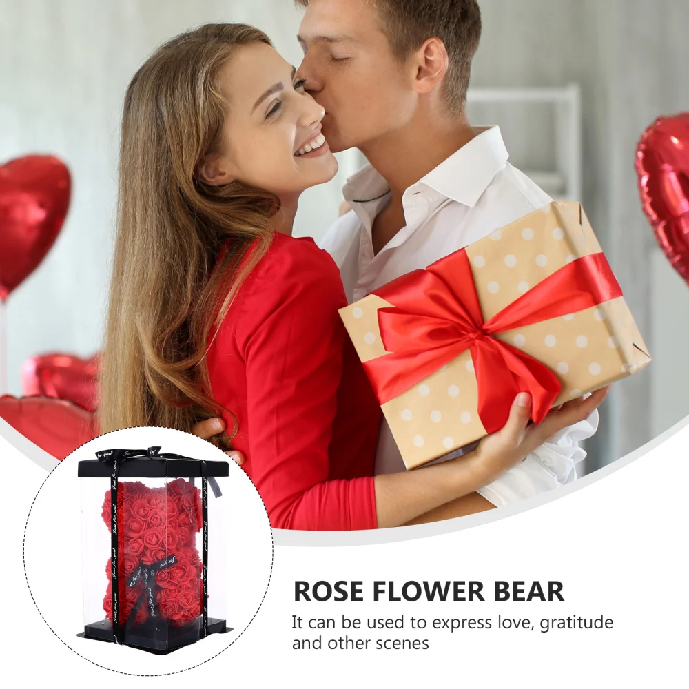 

1pc Rose Bear Ornament Valentine's Day Romantic Preserved Rose Adornment