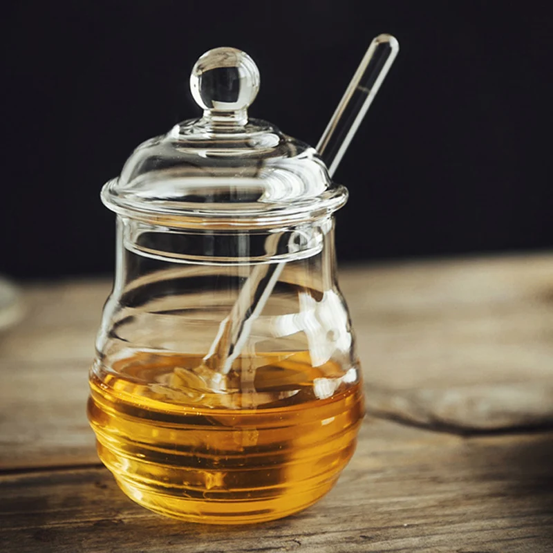 

250Ml High Quality High Borosilicate Glass Honey Jar with Dipper Spoon Honey Syrup Kitchen Storage Pot Container Accessories