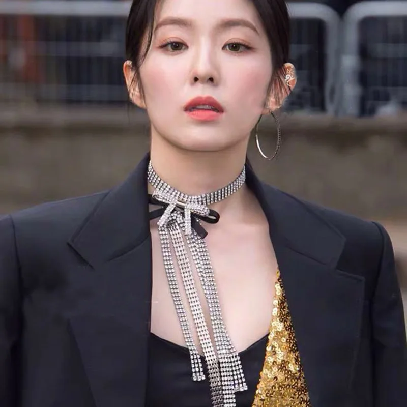 Корейская модная цепочка до ключиц темпераментная полная Стразы с бантом