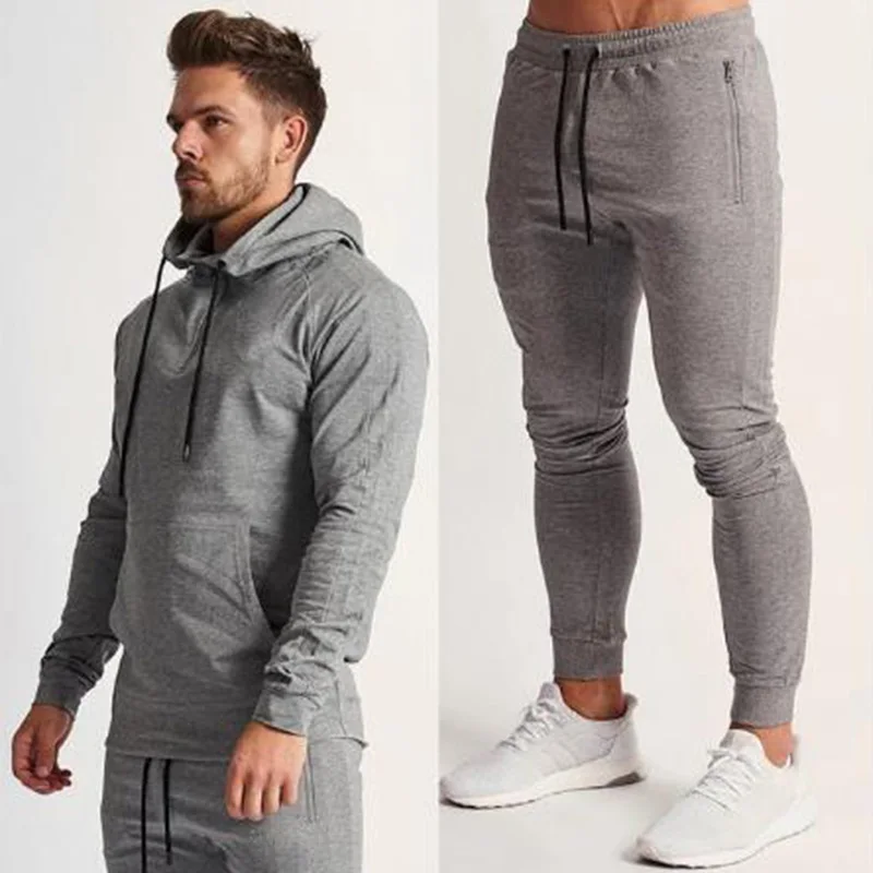 

Solid Men Sport Set Spring Autumn Tracksuit Sets Long Sleeve Sweatshirt GYM Fitness Pants Workout Sportwear Ropa Para Hombre