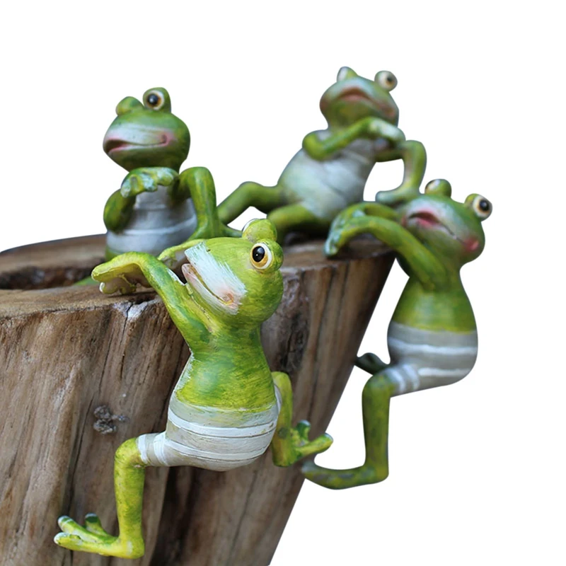 

4 Pcs Cartoon Climbing Frogs Planter Pot Animal Hanger Decorations Frog Figurine for Office Desk & Home Garden Pot Decor