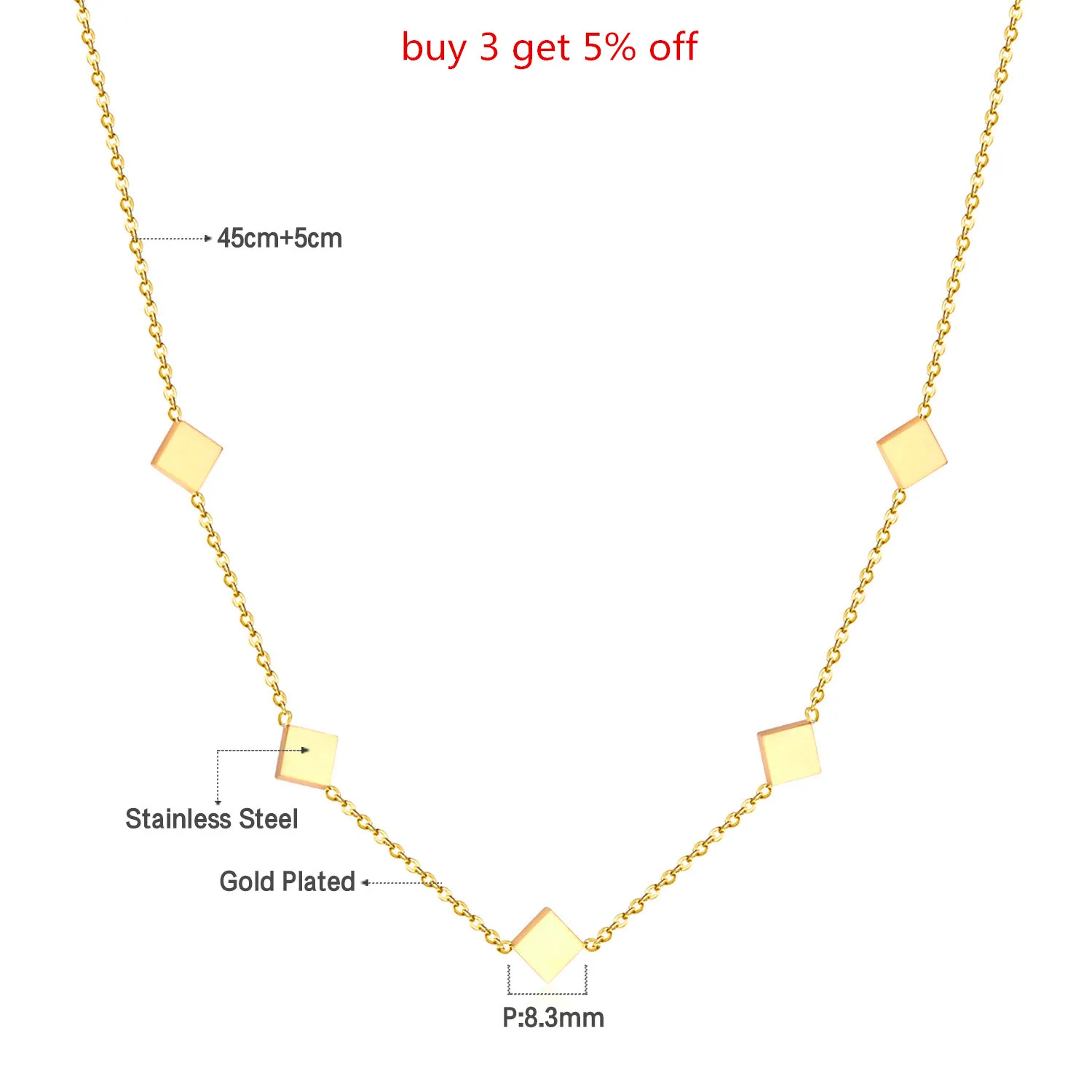 LUXUKISSKIDS Square Pendant Stainless Steel Link Chains Necklace For Women Choker Accessories Christmas Party Gift collier | Украшения и