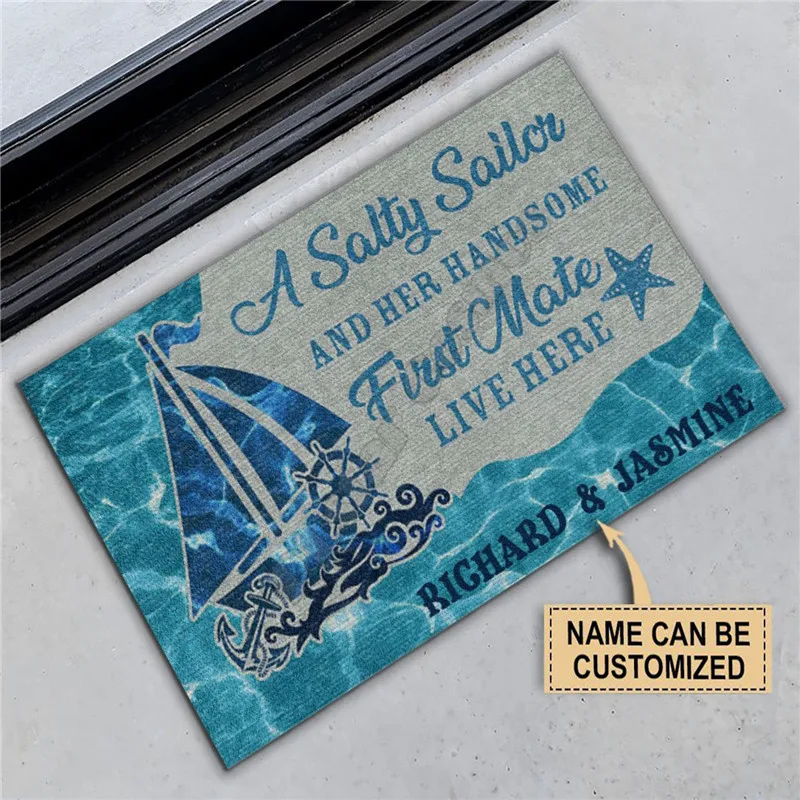 

Personalized A Salty Sailor And Her Handsome First Mate Live Here Doormat Non Slip Door Floor Mats Decor Porch Doormat