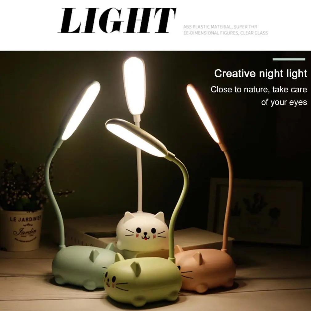 Adjustable Table Lamp Cartoon Cute Cat Night Light USB Rechargeable LED Child Eye Protection Warm White Desk | Освещение