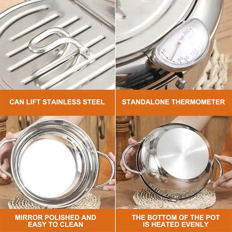 

Japanese Style Tempura Fryer Pot Stainless Steel Deep Frying Pot Pan Temperature Indicator Thermometer