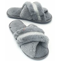 designer girl fashion fur slippers wholesale faux fur cross indoor floor slides open toe slipper