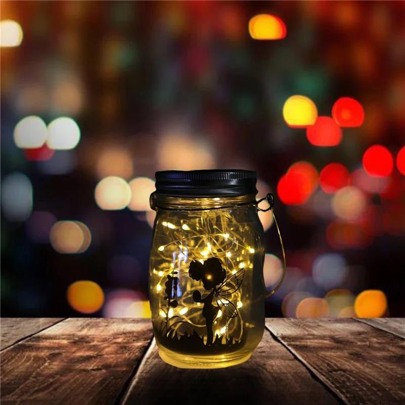 Solar Mason Light with Hanging Handle Jar Transparent Waterproof Outdoor Decoration | Glow Party Supplies