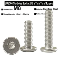 5pcs3pcs m8x16mm 50mm sus304 stainless steel six lobe socket ultra thin oversized round head cm torx screws
