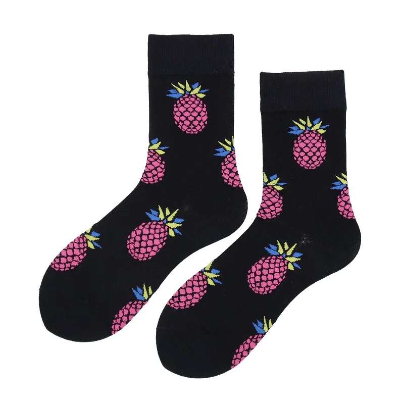 pineapple Женские носки хлопчатобумажные забавные носки авокадо бургер Яблоко фрукты еда носки зима harajuku Повседневные носки счастье кавай женские длинные носки - Цвет: pineapple