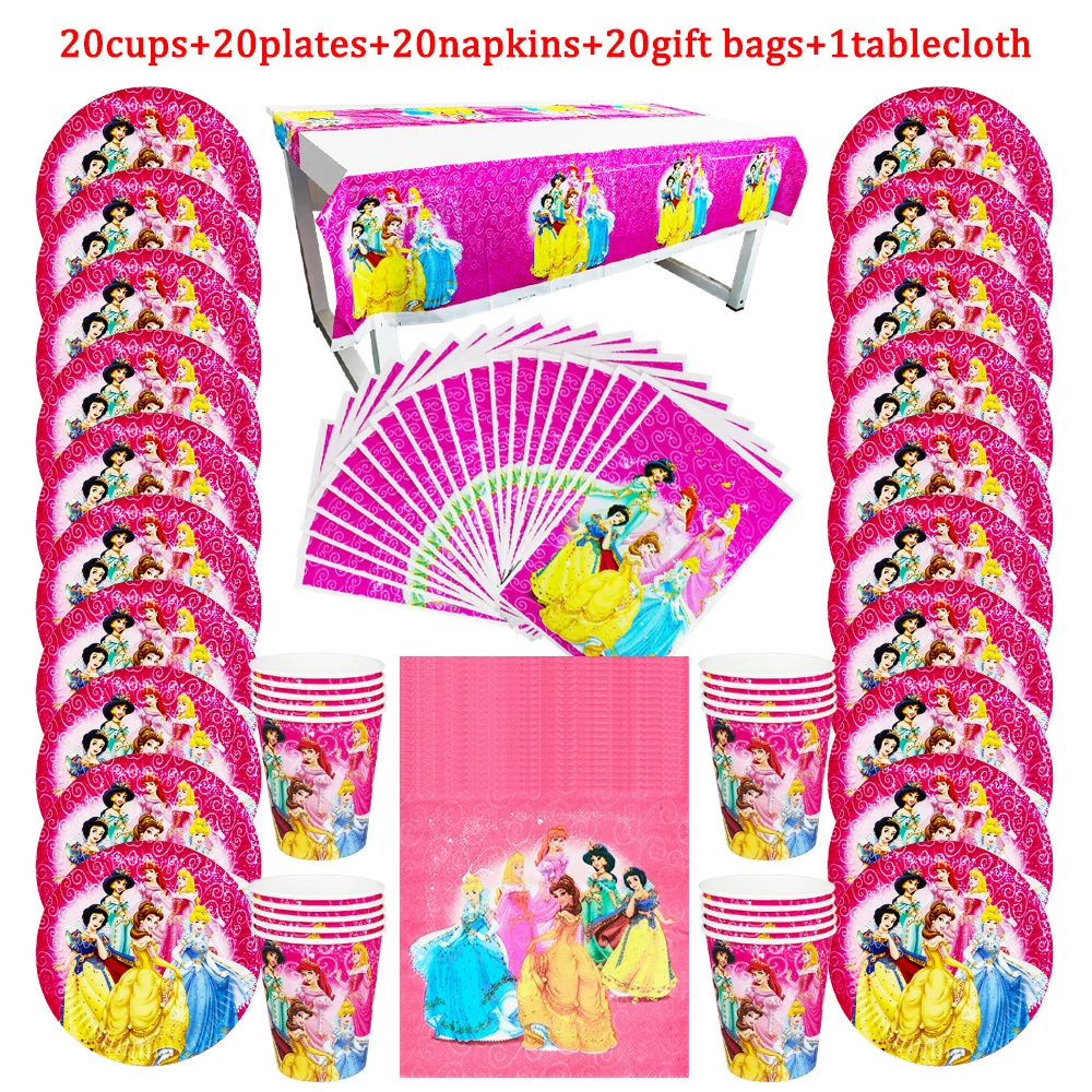 

Одноразовая посуда Disney для вечеринки, праздничная скатерть из шести принцесс Золушки, тарелка, подарок на день рождения для девочек, товары ...