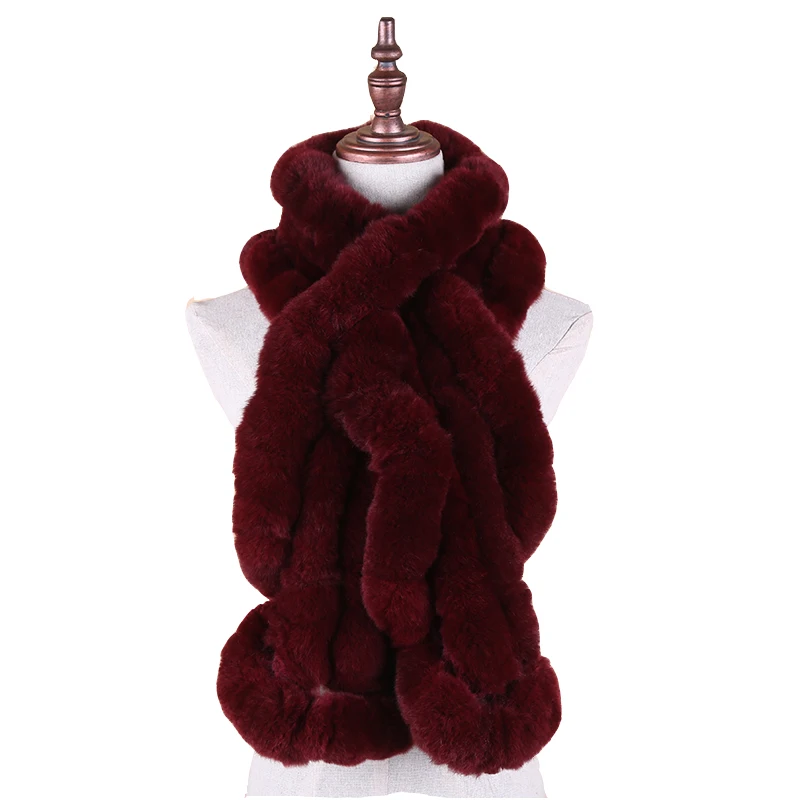 Новый стиль меховой шарф длинный вязаный из натурального меха кролика Рекс