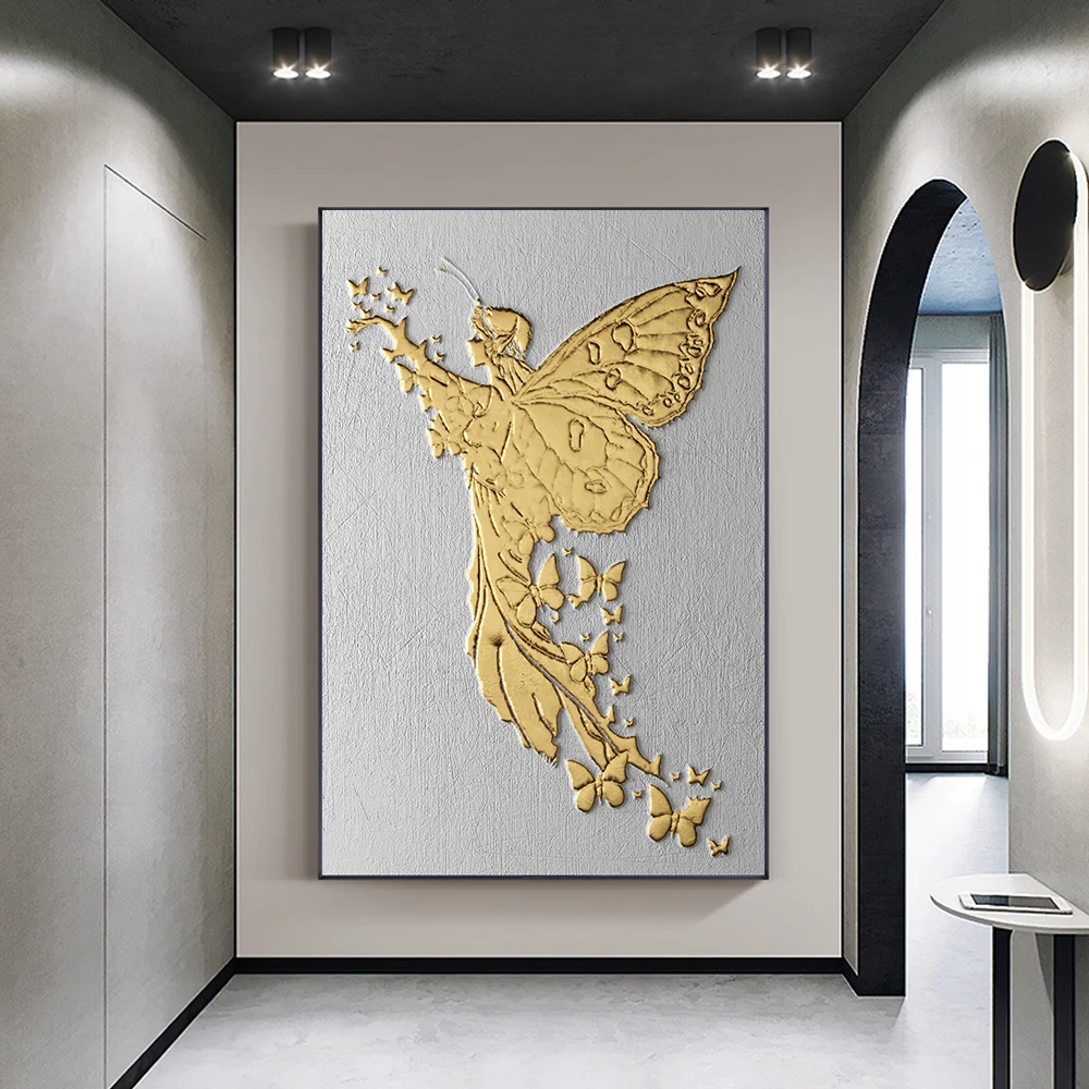 

Abstract Gold Black Luxury Nordic Canvas Art Paint Butterfly Angel Modern Poster For Home Decoration Vintage Minimalist Pictures