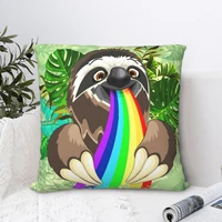 sloth rainbow color square pillowcase cushion cover spoof zipper home decorative polyester for bed simple 4545cm