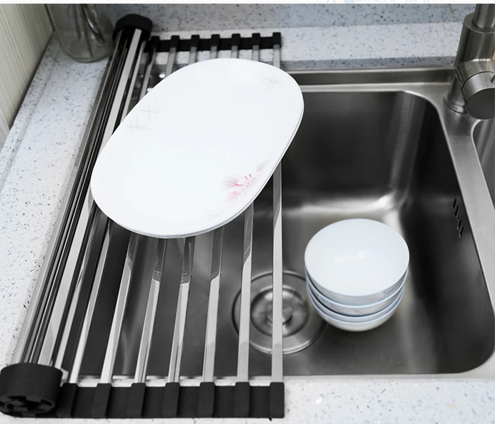 

Roll Up Dish Drying Rack Cooking Utensil Rest Kitchen Organizer and Storage with Drip Filter Shelf Drainer Bathroom Accessories