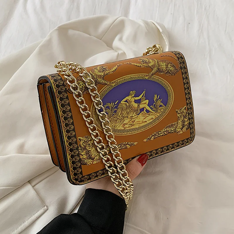 

2021 New Chain Handbags Fashion Graffiti Small Party Bag Simple And Versatile One-shoulder Diagonal Bag Trendy Niche Ladies Bag