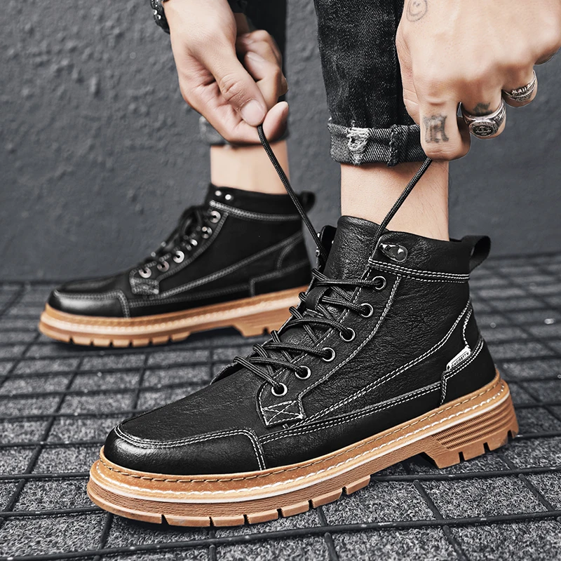 

Men's Chelsea Boots Hiking Shoes outdoor Winter Fluff Rubber Sole Lace-up Casual Shoes outdoor plush warm Men's Snow Boots