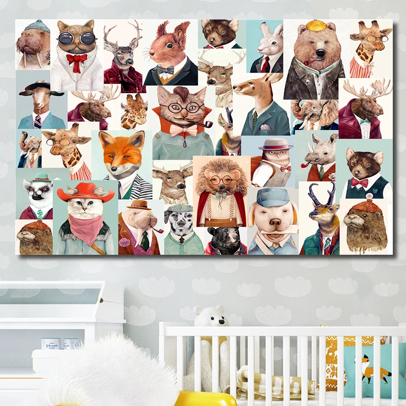 Настенная картина черного и белого цвета Одри Хепберн милые Мультяшные животные