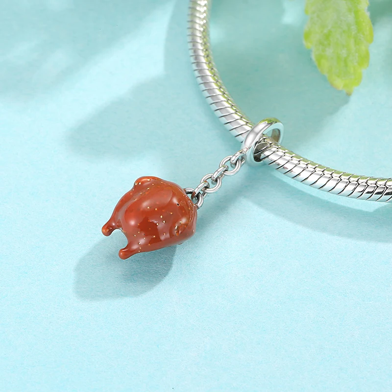 

2021 New 100% 925 Silver Colorful Enamel Cake Hamburg Fruit Delicious Food Charm DIY Bracelets Making Original Fine Jewelry