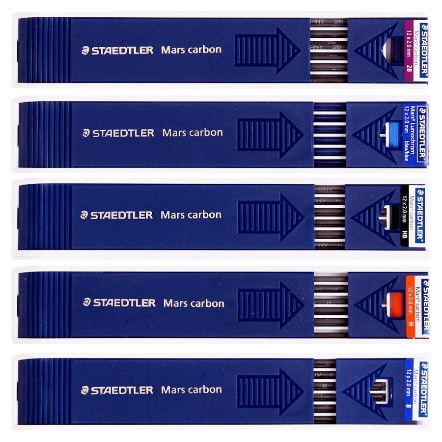 Germany Staedtler Mars Carbon 200 2.0mm Mechanical Pencil Lead Refills 4B/2B/B/HB/H/2H/4H Black 12Pcs/tube Drawing | Канцтовары для