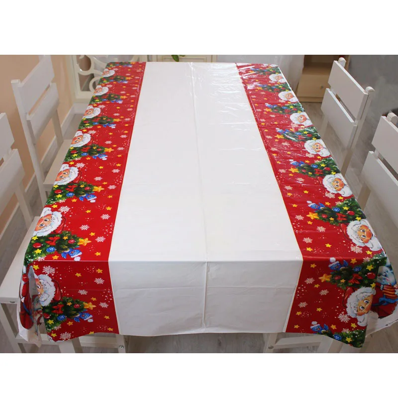 

Christmas Table Cloth Plastic PE Tablecloth Santa Claus Christmas Table Cover Dinner Party Decoration Christmas Table Cloth