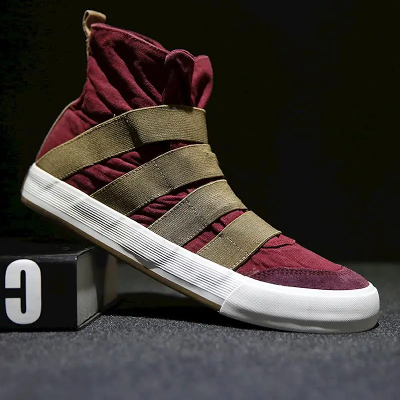 

XIZOU Brand NEW Retro Fashion Mens Canvas Shoes Print Rubber Autumn Male Casual Sneakers Hook & Loop Male Flat High Top Shoes