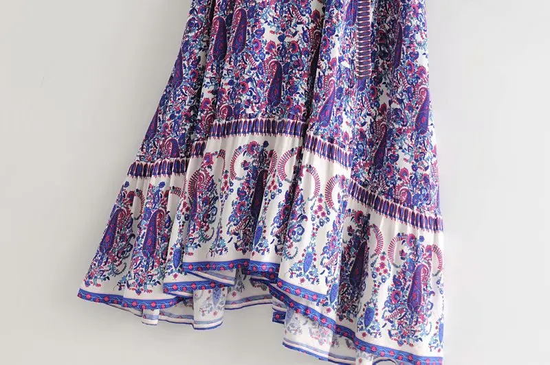 Женское пляжное платье макси с цветочным принтом V образным вырезом и рукавом